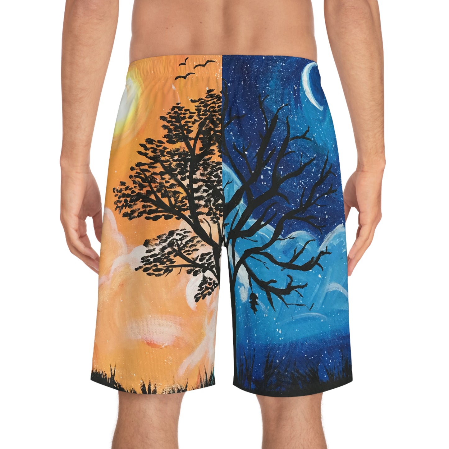 Artistic Men's Board Shorts - Colorful Tree Design, Beachwear, Summer Swim Trunks, Vacation Essentials, Festival Style, Gift Idea