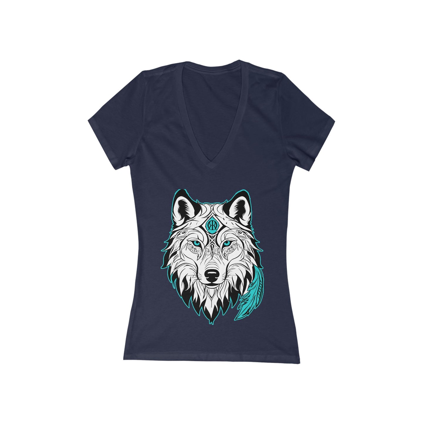 Wolf Graphic Deep V-Neck Tee for Women, Boho Shirt, Animal Lover Gift, Casual Wear, Unique Graphic Tee