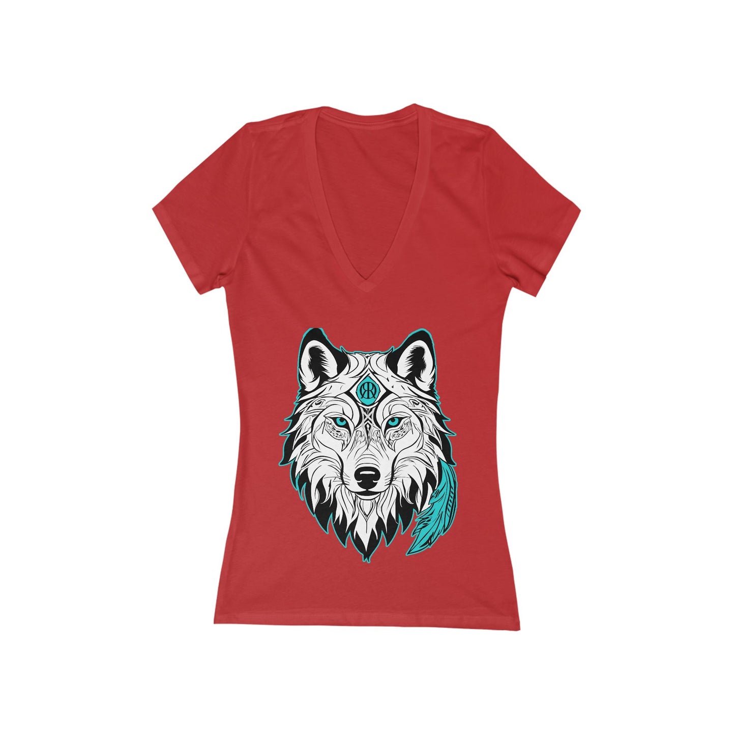 Wolf Graphic Deep V-Neck Tee for Women, Boho Shirt, Animal Lover Gift, Casual Wear, Unique Graphic Tee