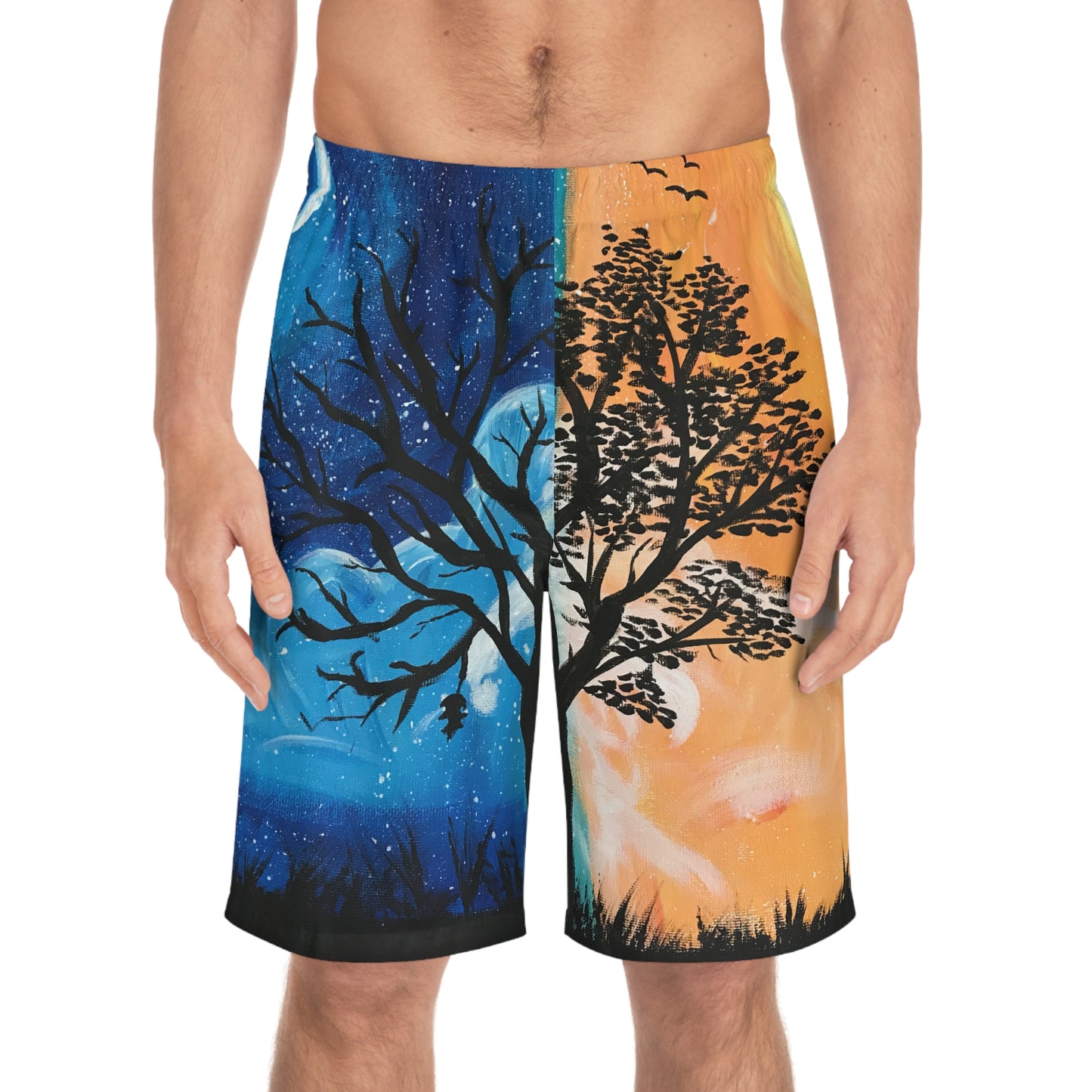Artistic Men's Board Shorts - Colorful Tree Design, Beachwear, Summer Swim Trunks, Vacation Essentials, Festival Style, Gift Idea