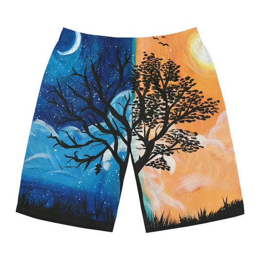 Artistic Men's Board Shorts - Colorful Tree Design, Beachwear, Summer Swim Trunks, Vacation Essentials, Festival Style, Gift Idea