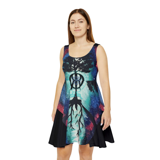 Cosmic Valkyrie Skater Dress, Space Themed Dress, Women's Galactic Dress, Fantasy Fashion, Unique Summer Dress