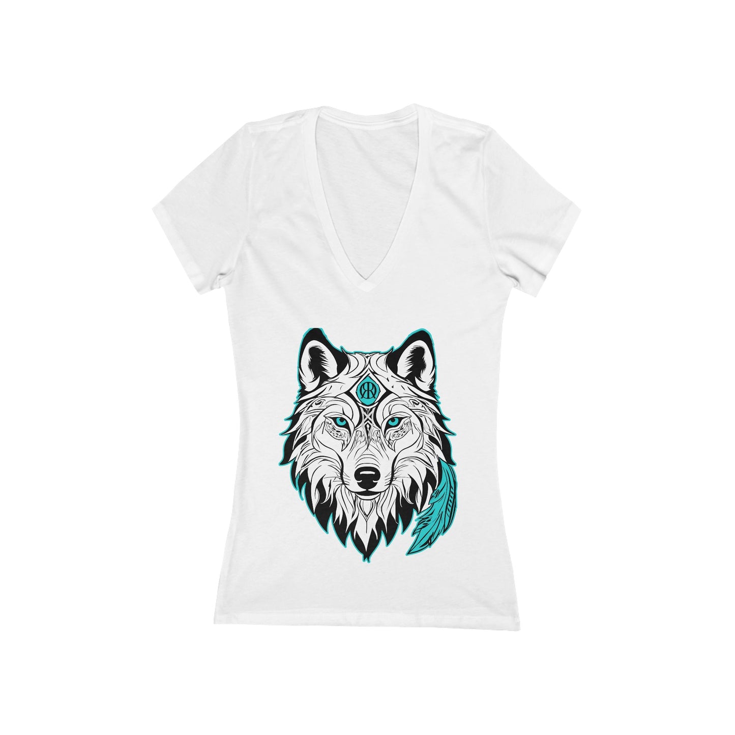 Wolf Graphic Deep V-Neck Tee for Women, Boho Shirt, Animal Lover Gift, Casual Wear, Unique Graphic Tee
